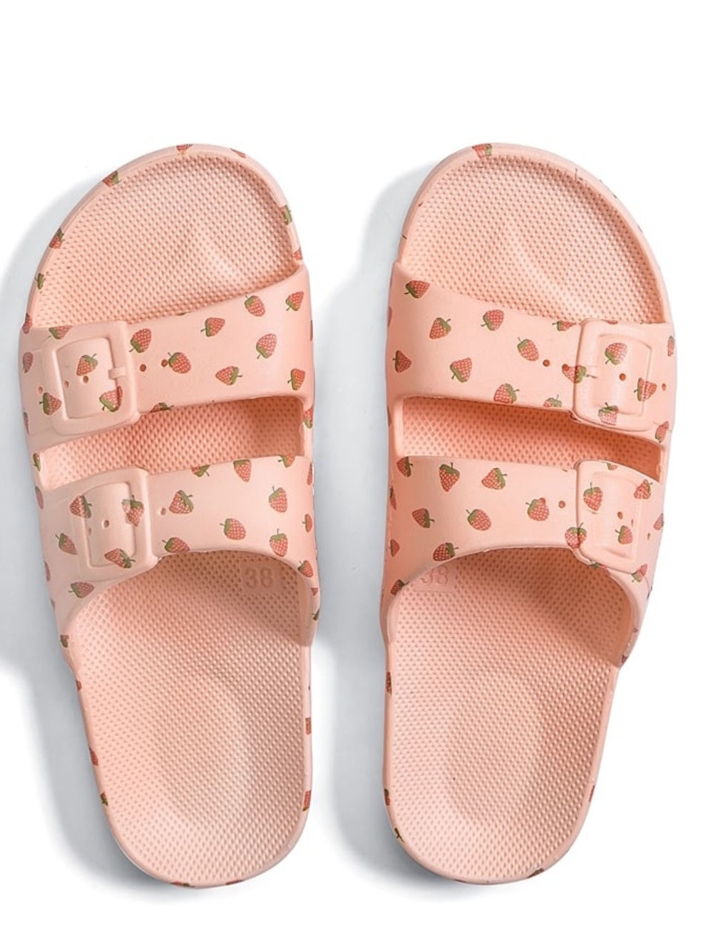 Freedom Moses Pink Strawberry Double Buckle Slides Sandals Size 38/39